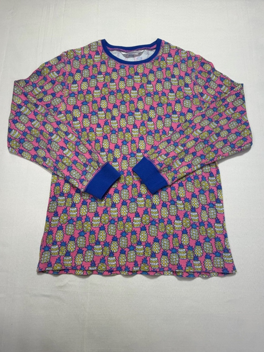 Chubbies The Pina Colada Pineapple Lounge Shirt Mens XL Waffle Knit Pink Blue